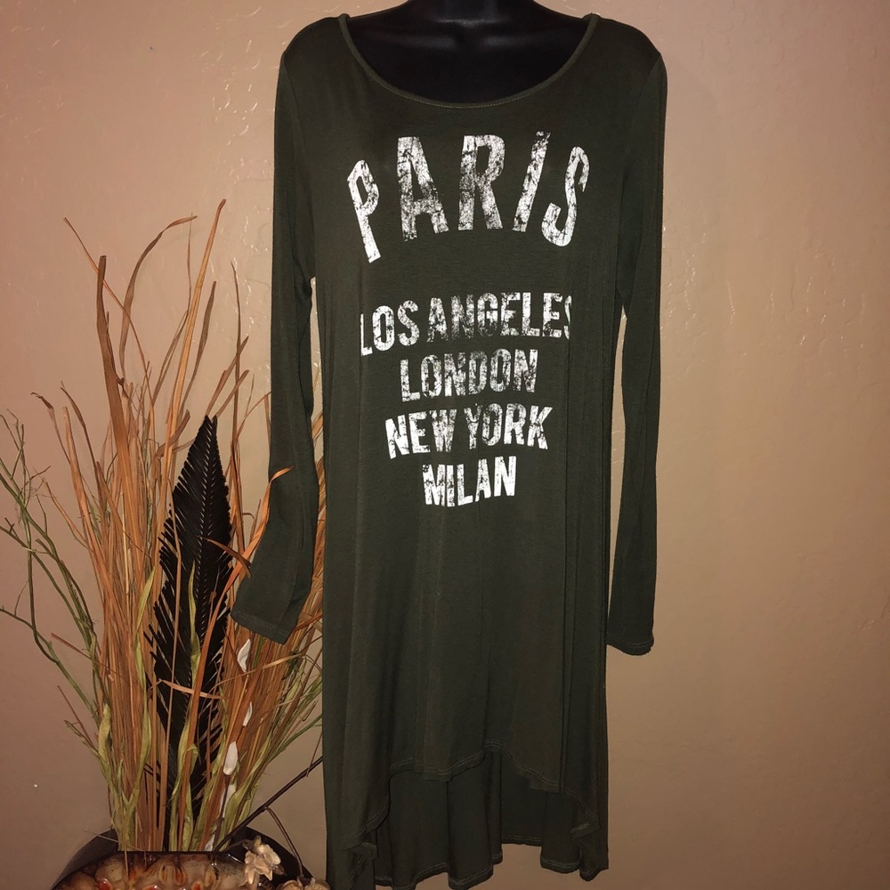 Long Sleeve City Dress- Olive Green Color Bear